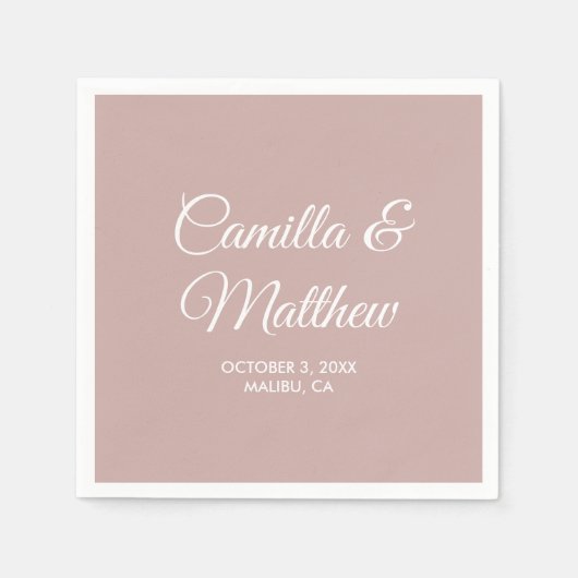 ほこりっぽいピンクのロマンチックパーソナライズされたス結婚クリプト スタンダードカクテルナプキン (正面)