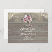 ほこりっぽいピンクのローズフローラメイソン・ジャー日付を保存 案内ポストカード (正面/裏面)