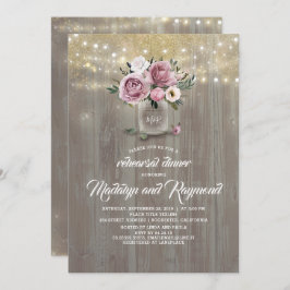 ほこりっぽいピンクのローズメイソンジャール素朴リハーサルディナー 招待状