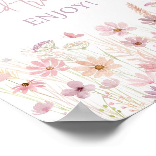 ほこりっぽいピンクのワイルドフラワースウィートトリートシャワーサイン ポスター (角)