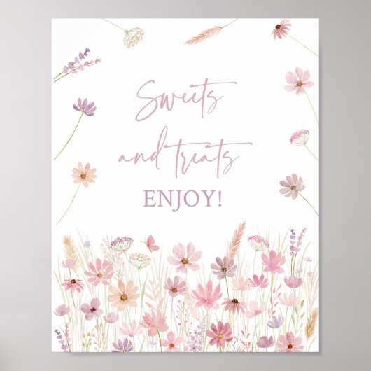 ほこりっぽいピンクのワイルドフラワースウィートトリートシャワーサイン ポスター (正面)