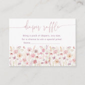 ほこりっぽいピンクのワイルドフラワーベビーシャワーおむつラッフル エンクロージャーカード (正面)