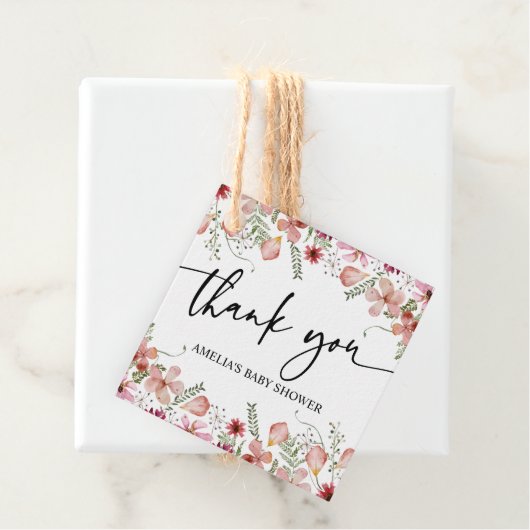 ほこりっぽいピンクのワイルドフラワーベビーシャワーメッセージカード フェイバータグ (インサイチュ)