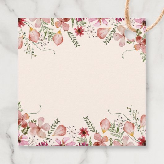 ほこりっぽいピンクのワイルドフラワーベビーシャワーメッセージカード フェイバータグ (裏面)