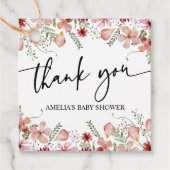 ほこりっぽいピンクのワイルドフラワーベビーシャワーメッセージカード フェイバータグ (正面)