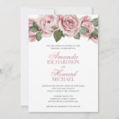 ほこりっぽいピンクのヴィンテージバラ結婚の素朴な 招待状 (正面)