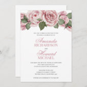 ほこりっぽいピンクのヴィンテージバラ結婚の素朴な 招待状 (正面/裏面)