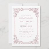 ほこりっぽいピンクのヴィンテージフレームエレガントなウェディングインビタティ 招待状 (正面)