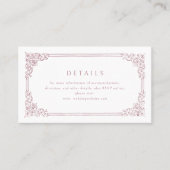 ほこりっぽいピンクのヴィンテージフレームエレガントな結婚式詳細 プレイスカード (正面)