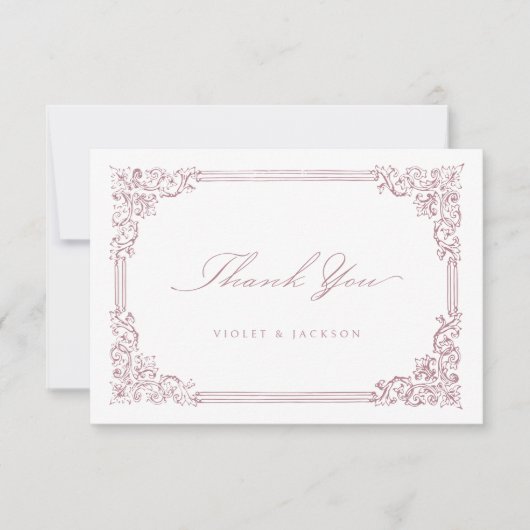 ほこりっぽいピンクのヴィンテージフレームスクエレガントリプト サンキューカード (正面)