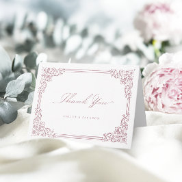 ほこりっぽいピンクのヴィンテージフレームスクエレガントリプト サンキューカード