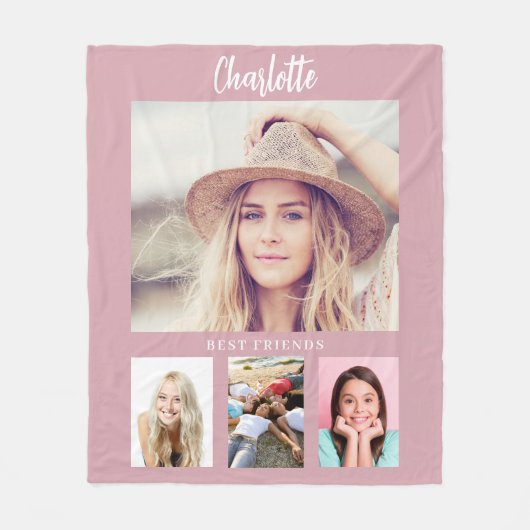 ほこりっぽいピンクの写真コラージュの女の子の友達 フリースブランケット (正面)