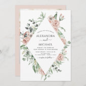 ほこりっぽいピンクの写真フローラユーカリ結婚ス 招待状 (正面/裏面)