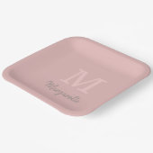 ほこりっぽいピンクの名前とイニシャルモノグラム紙プレート ペーパープレート (傾斜あり)