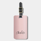 ほこりっぽいピンクの名前のスクリプト ラゲッジタグ (正面縦)