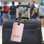 ほこりっぽいピンクの名前のスクリプト ラゲッジタグ