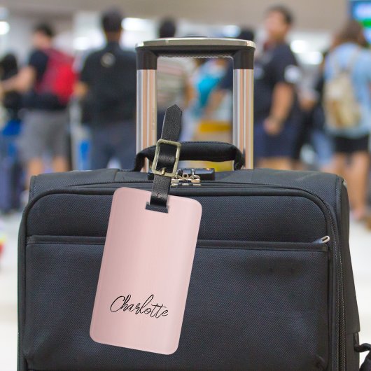 ほこりっぽいピンクの名前のスクリプト ラゲッジタグ