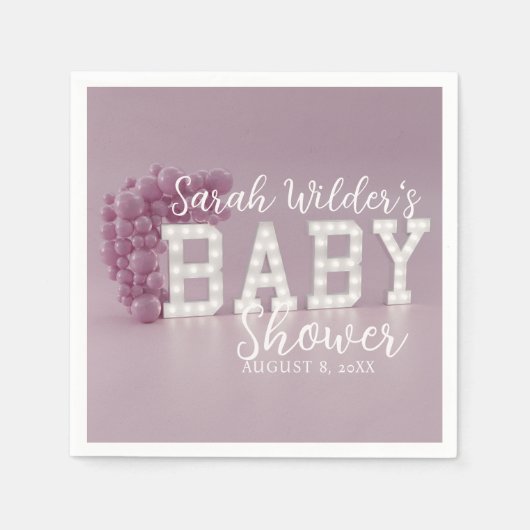 ほこりっぽいピンクの女の子バルーンアーチ赤ちゃんシャワーナプキン スタンダードカクテルナプキン (正面)