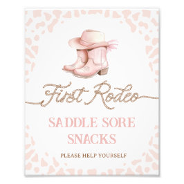 ほこりっぽいピンクの最初のRodeo最初の誕生日パーティーサイン フォトプリント