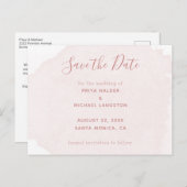 ほこりっぽいピンクの水の色のスプラッシュ日付を保存 案内ポストカード (正面/裏面)