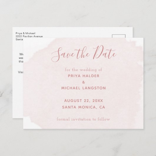 ほこりっぽいピンクの水の色のスプラッシュ日付を保存 案内ポストカード (正面/裏面)