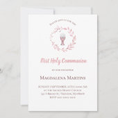 ほこりっぽいピンクの水の色のリース最初の聖餐会 招待状 (正面)