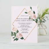 ほこりっぽいピンクの水彩バラの花 招待状 (スタンド正面)