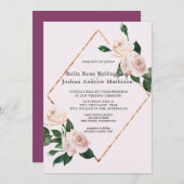 ほこりっぽいピンクの水彩バラの花 招待状 (正面/裏面)