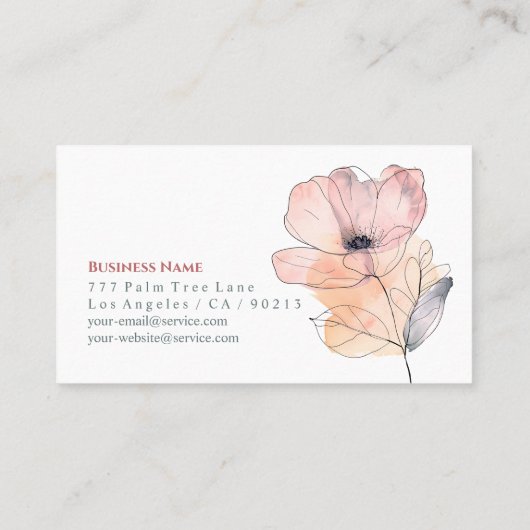 ほこりっぽいピンクの水色の花、名前、情報、白 名刺 (裏面)
