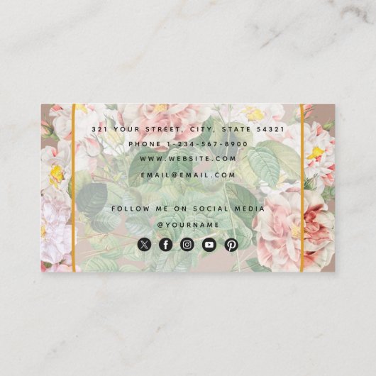 ほこりっぽいピンクの水色フローラソーシャルメディアのアイコン 名刺 (裏面)