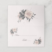 ほこりっぽいピンクの灰色の花葉黒&グリッター プレイスカード (外部開封)