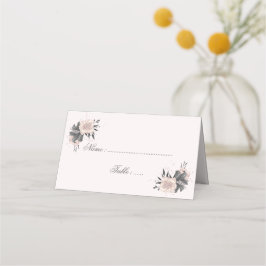 ほこりっぽいピンクの灰色の花葉黒&グリッター プレイスカード