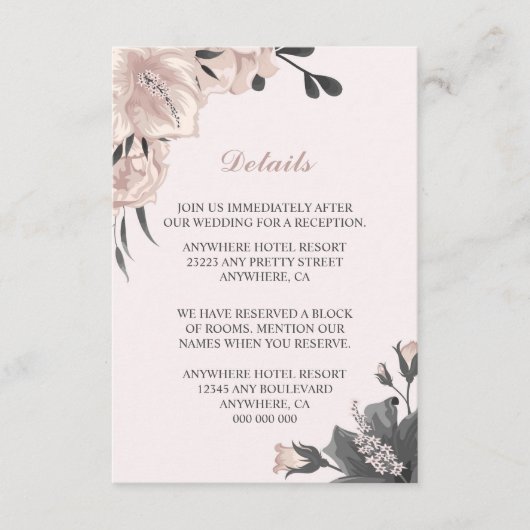 ほこりっぽいピンクの灰色の花、芽&花びら詳細 エンクロージャーカード (正面)