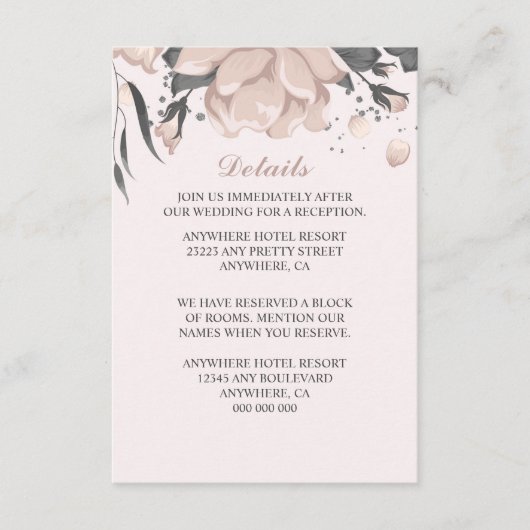 ほこりっぽいピンクの灰色の花、芽&花びら詳細 エンクロージャーカード (正面)