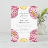 ほこりっぽいピンクの牡丹とレモンの花嫁付き花嫁の昼食会 招待状 (スタンド正面)