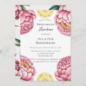 ほこりっぽいピンクの牡丹とレモンの花嫁付き花嫁の昼食会 招待状 (正面/裏面)