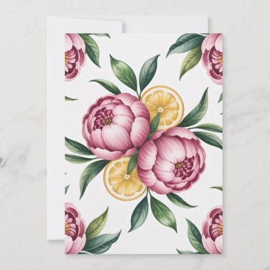 ほこりっぽいピンクの牡丹とレモンカップルのシャワー 招待状 (裏面)