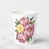 ほこりっぽいピンクの牡丹とレモンスライス結婚ズ 紙コップ (裏面)