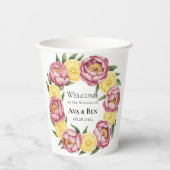ほこりっぽいピンクの牡丹とレモンスライス結婚ズ 紙コップ (正面)