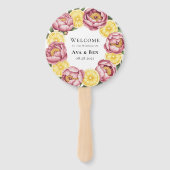 ほこりっぽいピンクの牡丹とレモ結婚ンの歓迎 ハンドファン (正面)