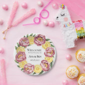 ほこりっぽいピンクの牡丹とレモ結婚ンの紙プレート ペーパープレート (パーティー)