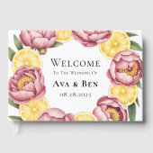 ほこりっぽいピンクの牡丹とレモ結婚ンの ゲストブック (正面)