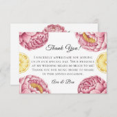 ほこりっぽいピンクの牡丹とレモ結婚ンの サンキューカード (正面/裏面)