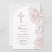 ほこりっぽいピンクの白い牡丹アーチバプテスマ 招待状 (正面)