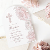 ほこりっぽいピンクの白い牡丹アーチバプテスマ 招待状
