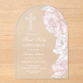 ほこりっぽいピンクの白い牡丹アーチ最初の聖餐式 アクリル招待状 (正面)