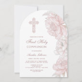 ほこりっぽいピンクの白い牡丹アーチ最初の聖餐式 招待状 (正面)