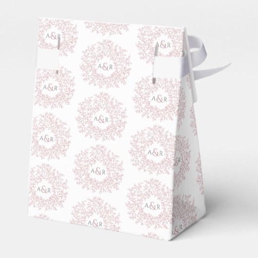 ほこりっぽいピンクの白い葉モノグラム結婚式の引き出物箱 フェイバーボックス (裏面サイド)