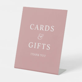 ほこりっぽいピンクの白エレガントアンパサンドのカードとギフト 台座サイン