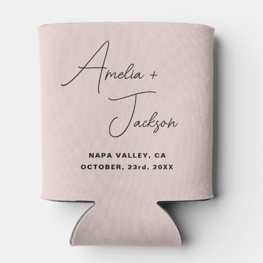 ほこりっぽいピンクの結婚式の引き出物を持って、保持する 缶クーラー (裏面)